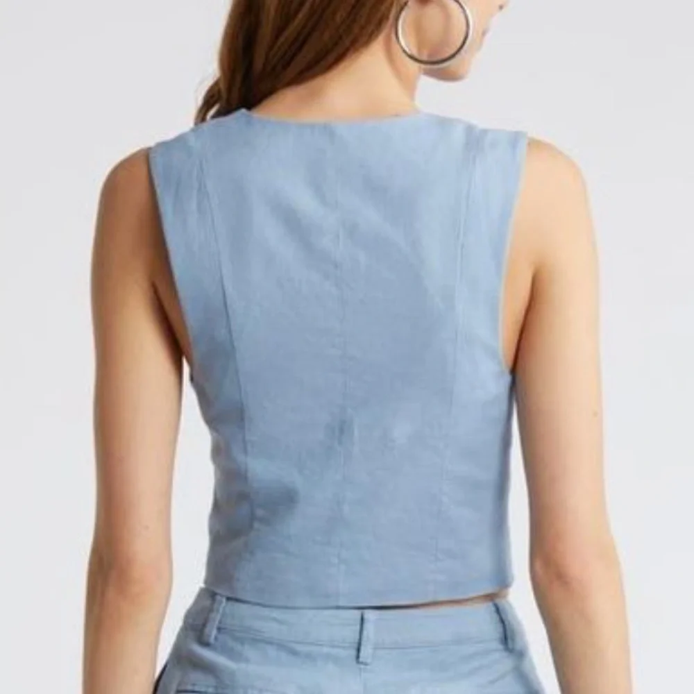 Open Edit Tailored Vest Blue Chambray Size Small - Picture 5 of 9
